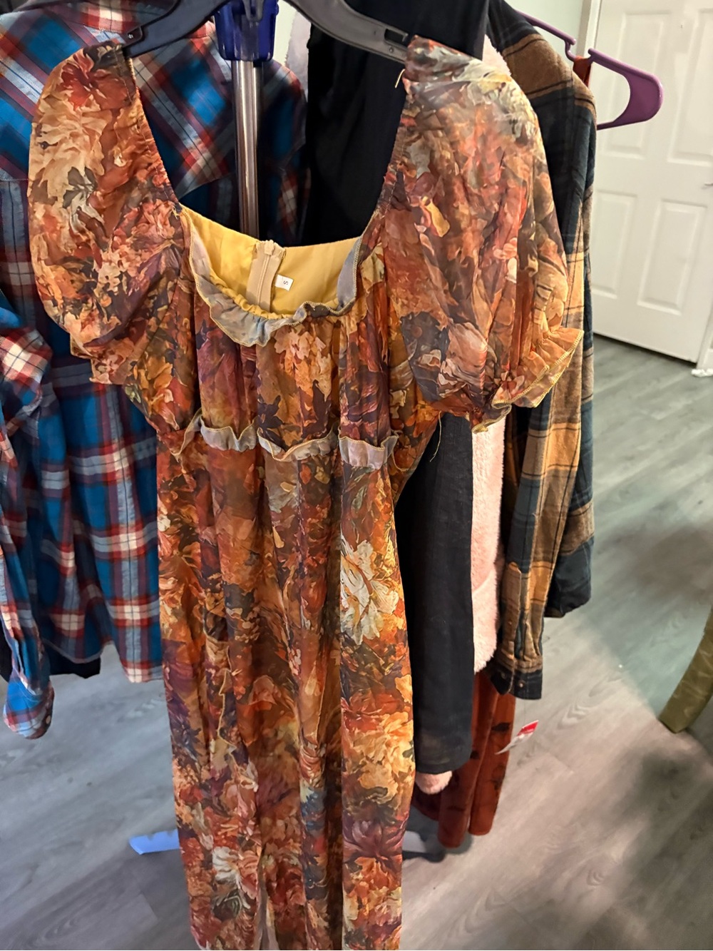 Women’s Floral Puff-Sleeve Dress - Rust Multi